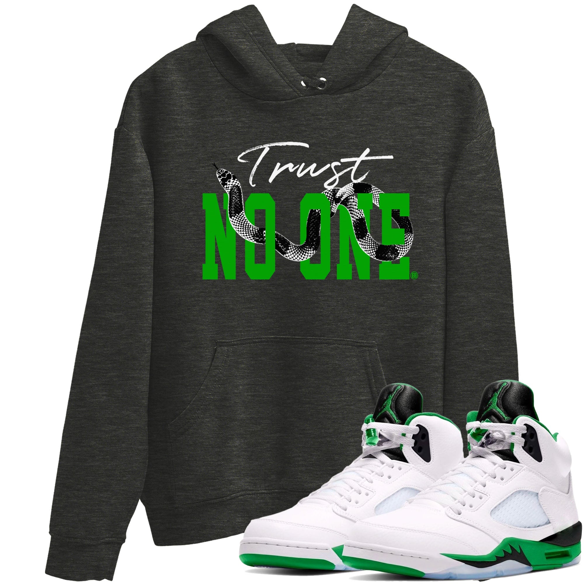 Air Jordan 5 Retro Lucky Green shirt to match jordans Trust No One sneaker tees streetwear brand Air Jordan 5 Lucky Green SNRT Sneaker Release Tees unisex cotton Charcoal Heather 1 crew neck shirt