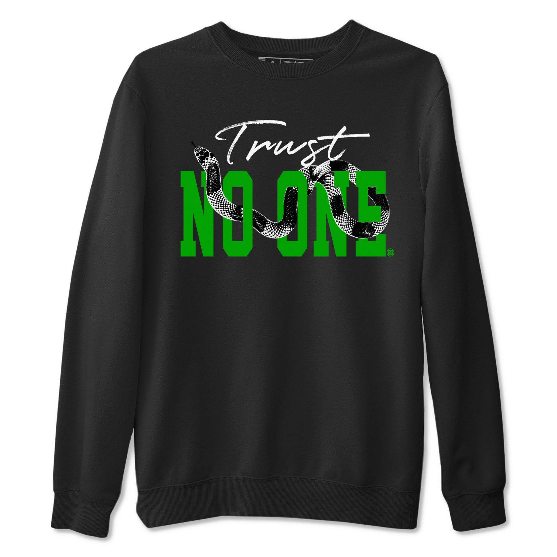 Air Jordan 5 Retro Lucky Green shirt to match jordans Trust No One sneaker tees streetwear brand Air Jordan 5 Lucky Green SNRT Sneaker Release Tees unisex cotton Black 2 crew neck shirt
