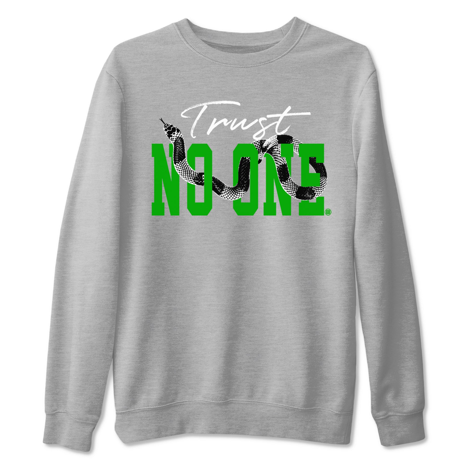 Air Jordan 5 Retro Lucky Green shirt to match jordans Trust No One sneaker tees streetwear brand Air Jordan 5 Lucky Green SNRT Sneaker Release Tees unisex cotton Heather Grey 2 crew neck shirt