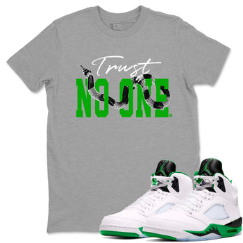 Air Jordan 5 Retro Lucky Green shirt to match jordans Trust No One sneaker tees streetwear brand Air Jordan 5 Lucky Green SNRT Sneaker Release Tees unisex cotton Heather Grey 1 crew neck shirt