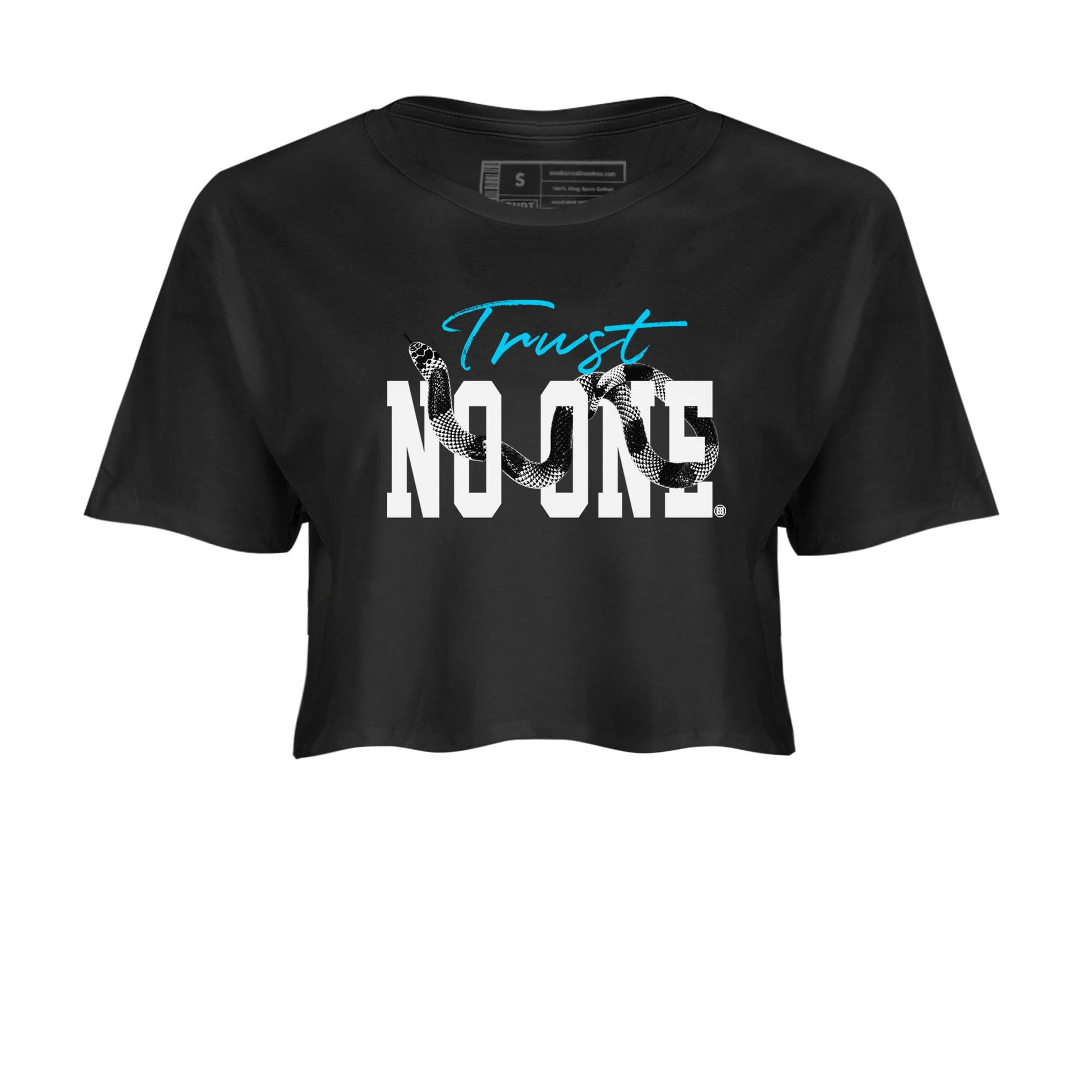 9s Powder Blue shirt to match jordans Trust No One sneaker tees Air Jordan 9 Powder Blue SNRT Sneaker Release Tees Black 2 crop length shirt