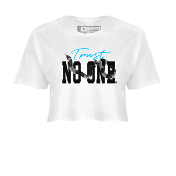 9s Powder Blue shirt to match jordans Trust No One sneaker tees Air Jordan 9 Powder Blue SNRT Sneaker Release Tees White 2 crop length shirt