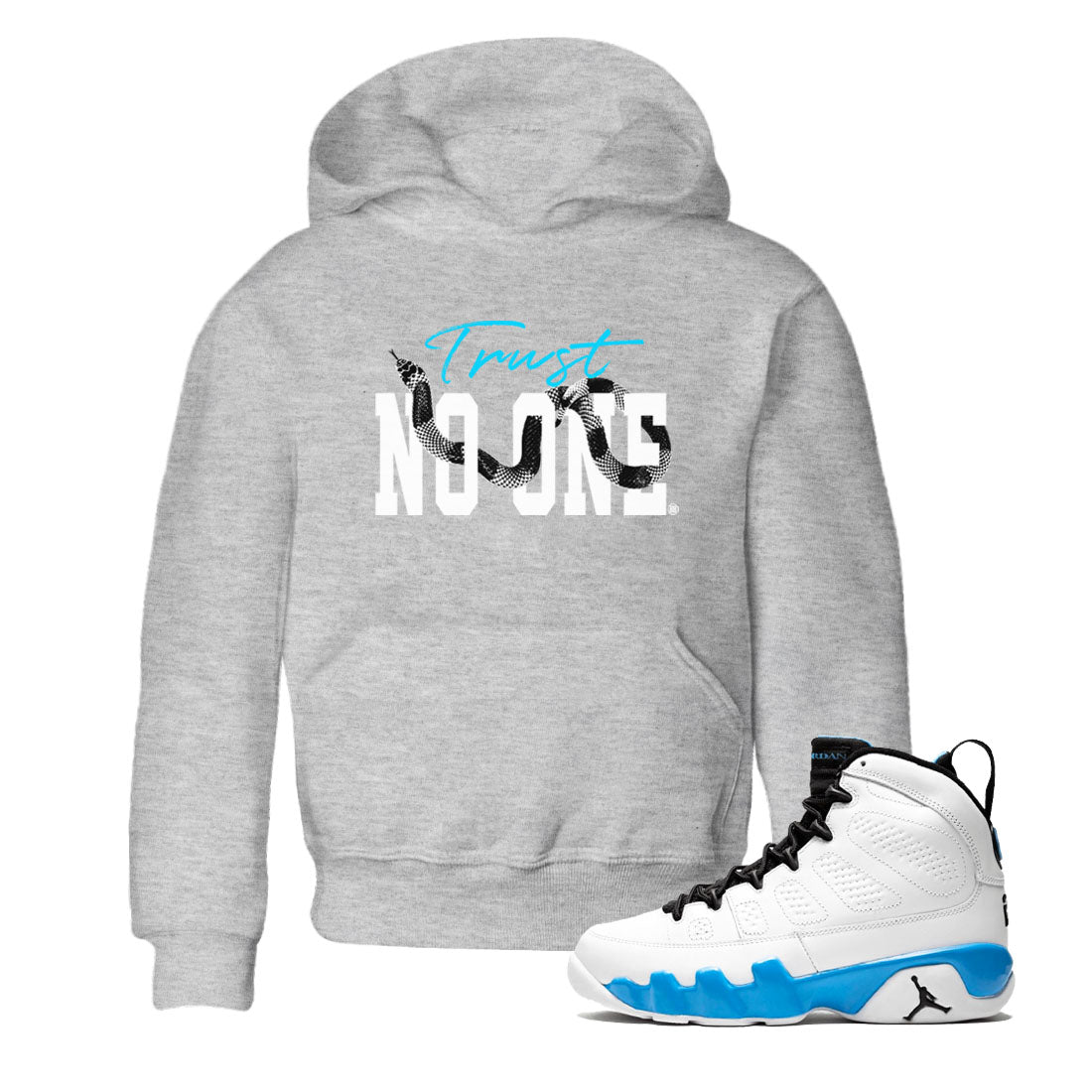 9s Powder Blue shirt to match jordans Trust No One sneaker tees Air Jordan 9 Powder Blue SNRT sneaker release tees baby toddler Heather Grey 1 cotton Shirt
