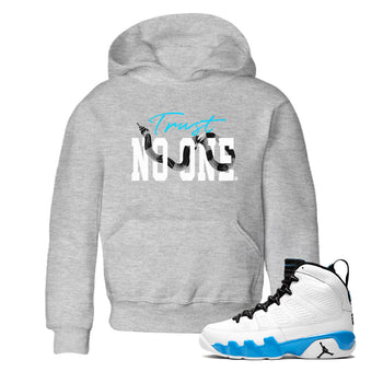 9s Powder Blue shirt to match jordans Trust No One sneaker tees Air Jordan 9 Powder Blue SNRT sneaker release tees baby toddler Heather Grey 1 cotton Shirt