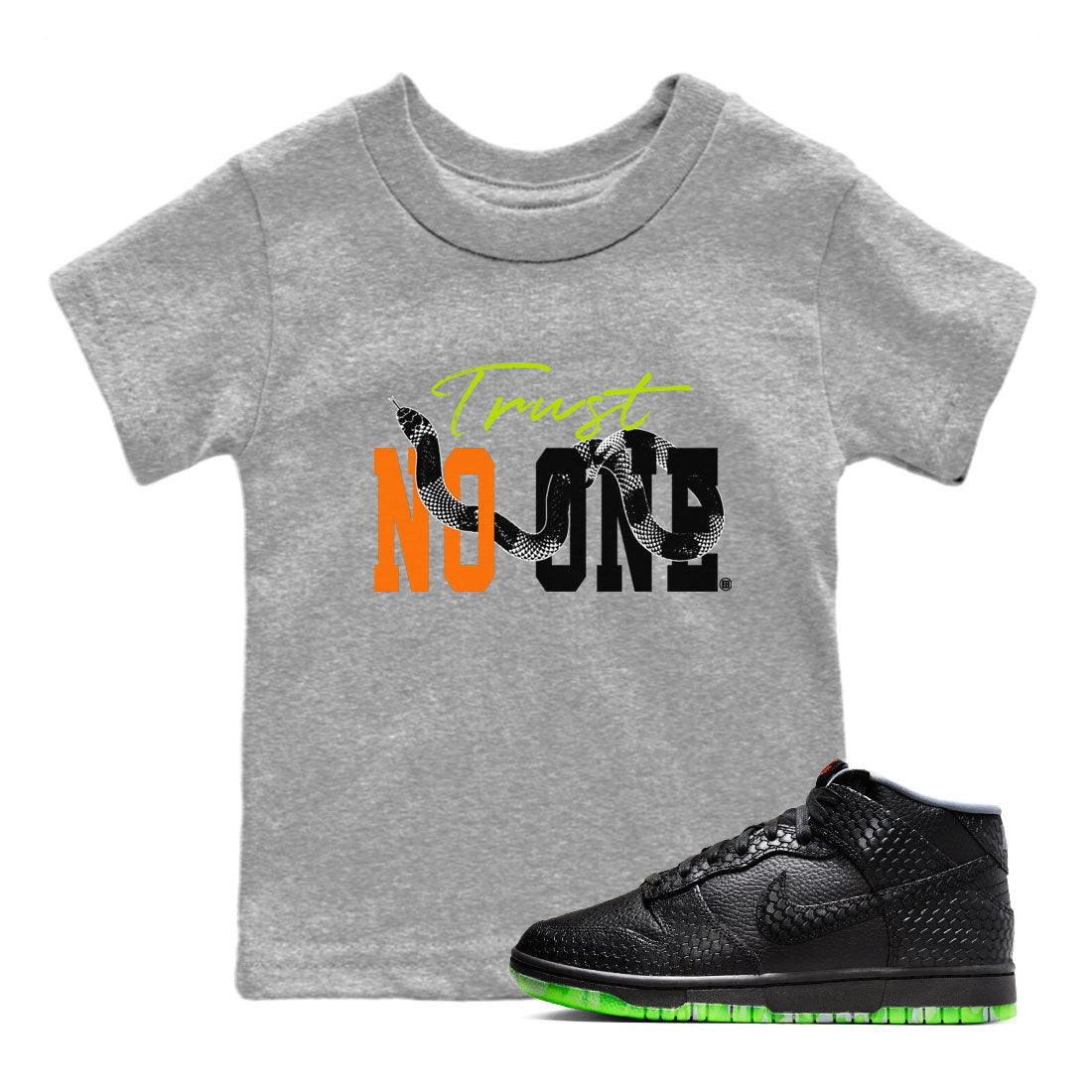 Dunk Mid Premium shirt to match jordans Trust No One sneaker tees Special Halloween Costume Dunk Mid Halloween SNRT Sneaker Tees Baby Toddler Heather Grey 1 T-Shirt
