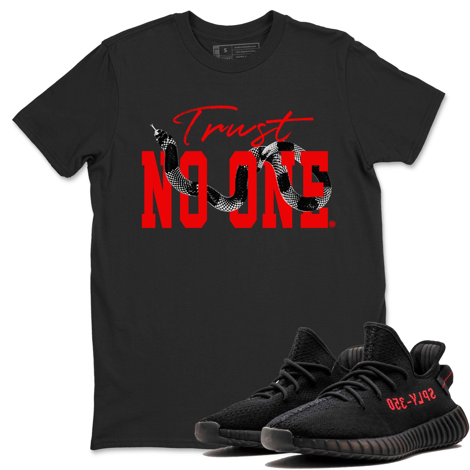 Adidas Yeezy Boost 350 V2 Bred shirt to match jordans Trust No One sneaker tees Yeezy 350 Bred SNRT Sneaker Release Tees Unisex Black 1 T-Shirt