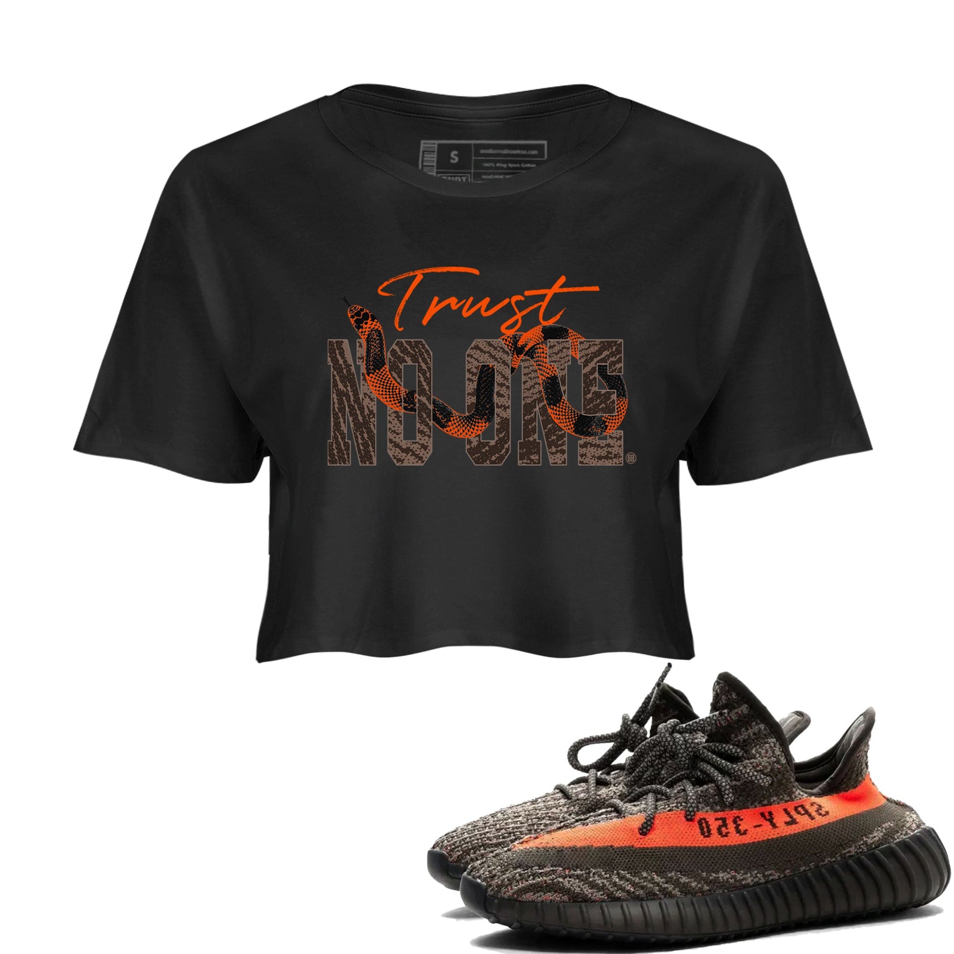 Yeezy Boost 350 Carbon Beluga shirt to match jordans Trust No One sneaker tees Yeezy 350 Carbon Beluga SNRT Sneaker Release Tees Crew Neck T-ShirtBlack 1 Crop T-Shirt