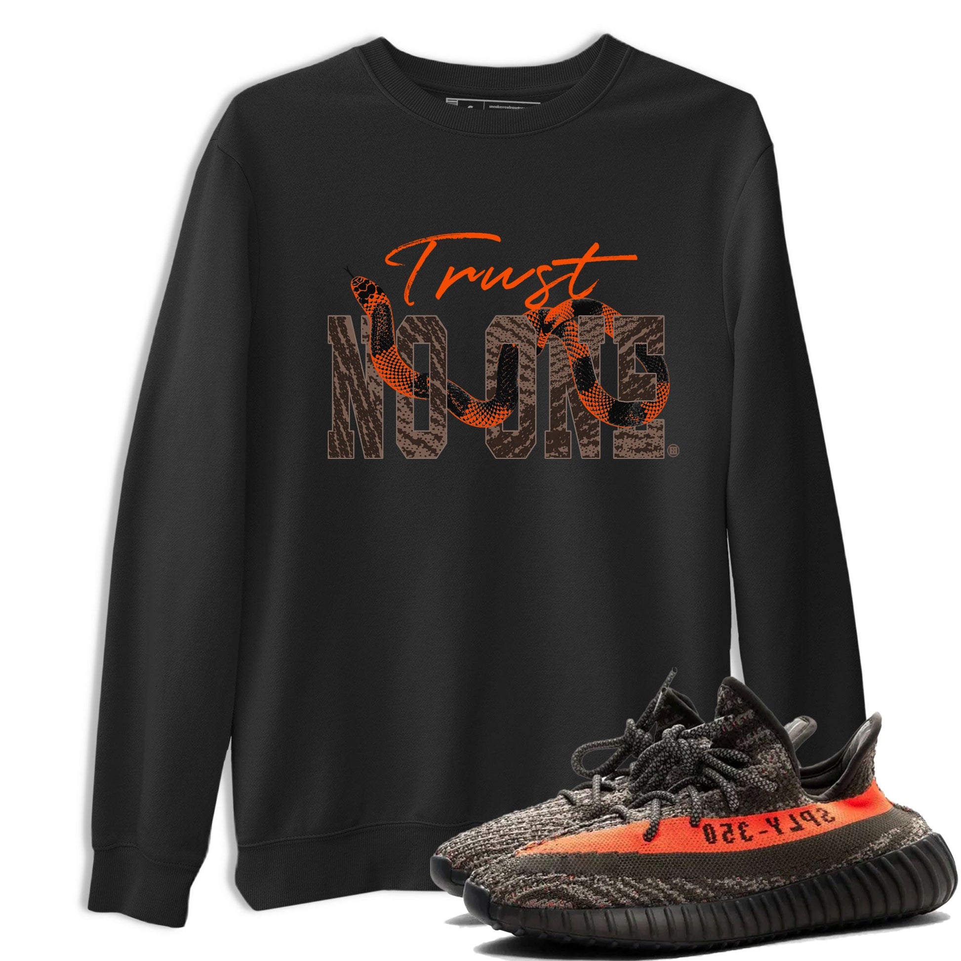Yeezy Boost 350 Carbon Beluga shirt to match jordans Trust No One sneaker tees Yeezy 350 Carbon Beluga SNRT Sneaker Release Tees Crew Neck T-ShirtUnisex Black 1 T-Shirt