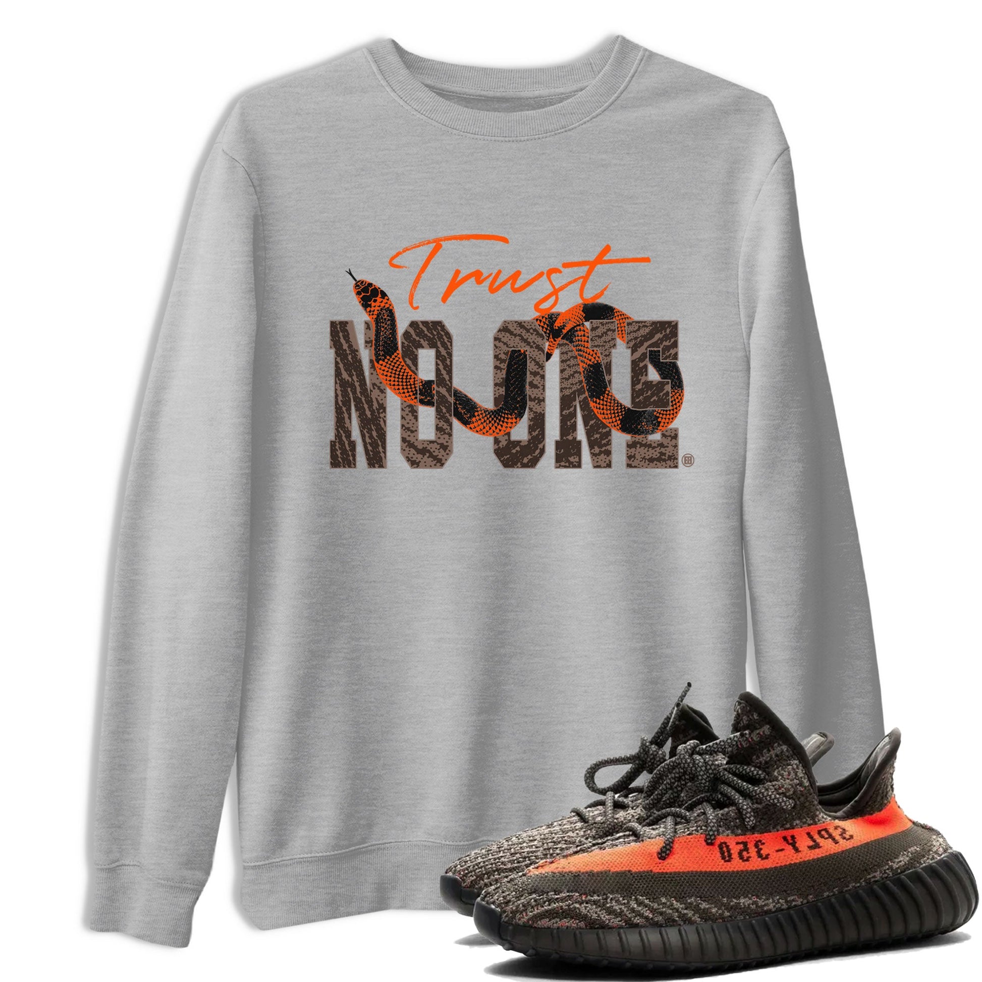 Yeezy Boost 350 Carbon Beluga shirt to match jordans Trust No One sneaker tees Yeezy 350 Carbon Beluga SNRT Sneaker Release Tees Crew Neck T-ShirtUnisex Heather Grey 1 T-Shirt