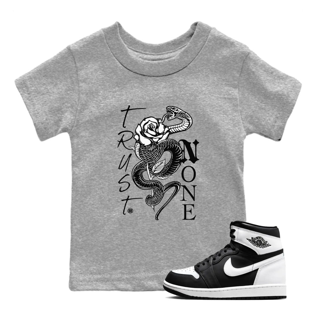 1s Black White shirt to match jordans Trust None sneaker tees Air Jordan 1 Black White SNRT sneaker release tees baby toddler Heather Grey 1 cotton Shirt
