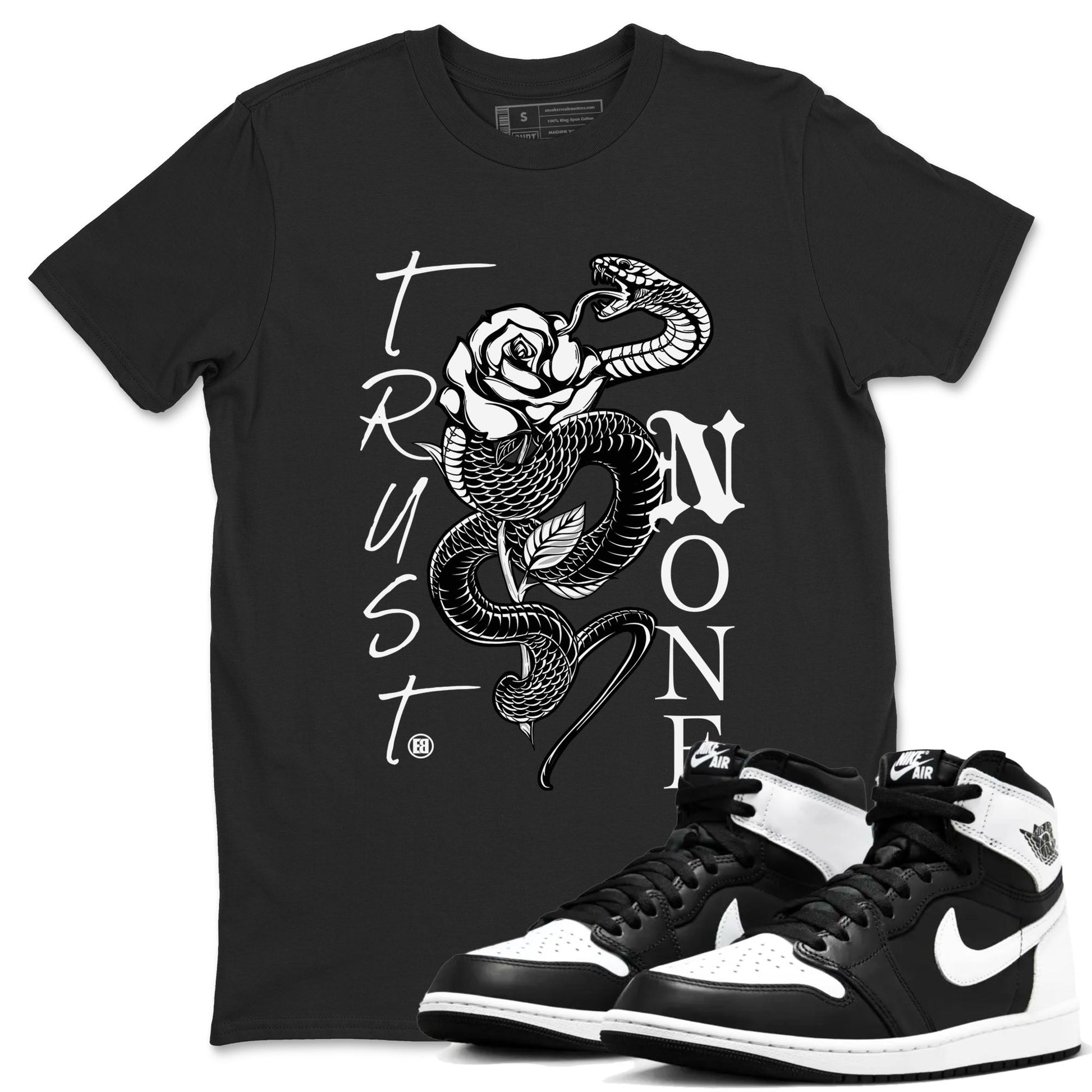 1s Black White shirt to match jordans Trust None sneaker tees Air Jordan 1 Black White SNRT Sneaker Release Tees unisex cotton Black 1 crew neck shirt