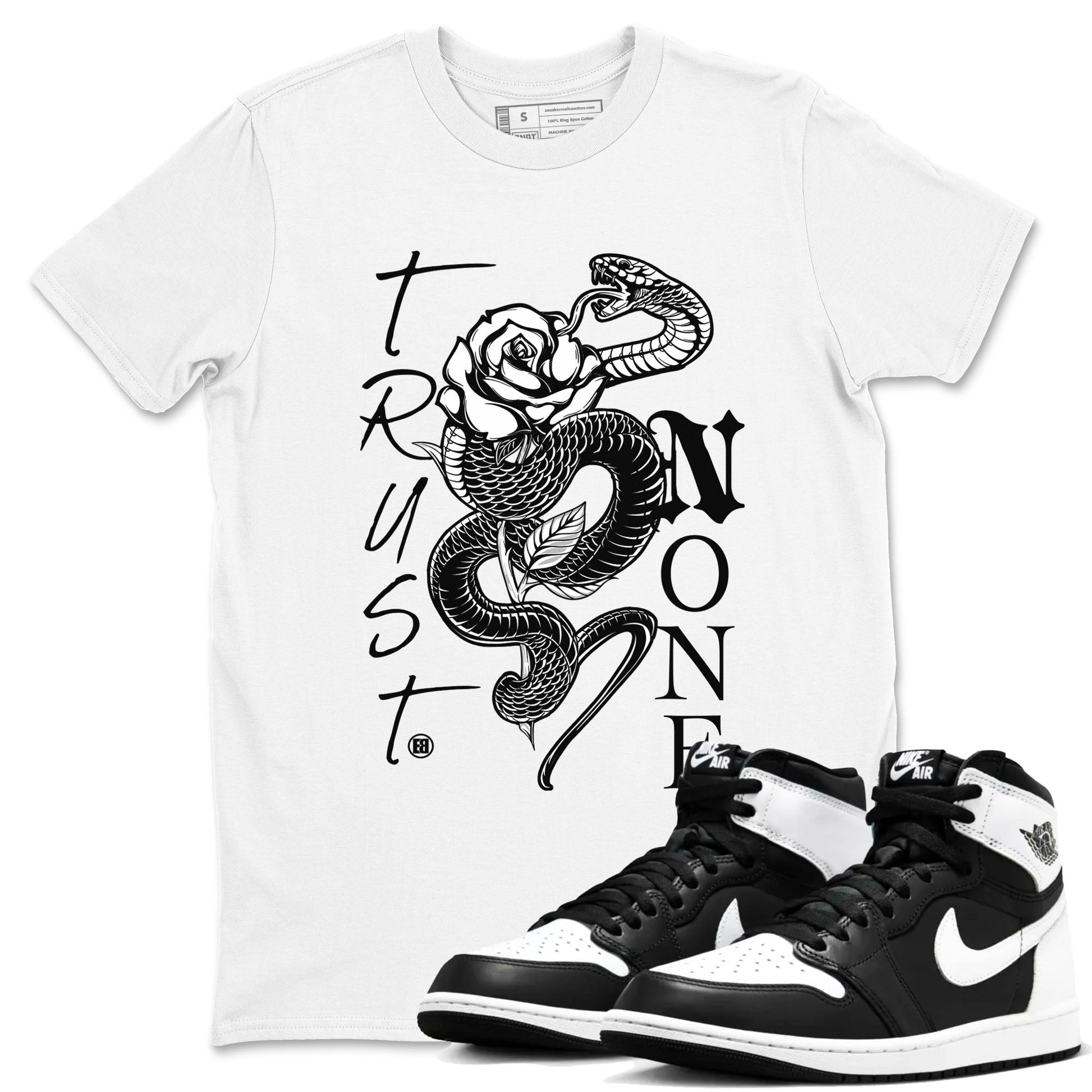 1s Black White shirt to match jordans Trust None sneaker tees Air Jordan 1 Black White SNRT Sneaker Release Tees unisex cotton White 1 crew neck shirt
