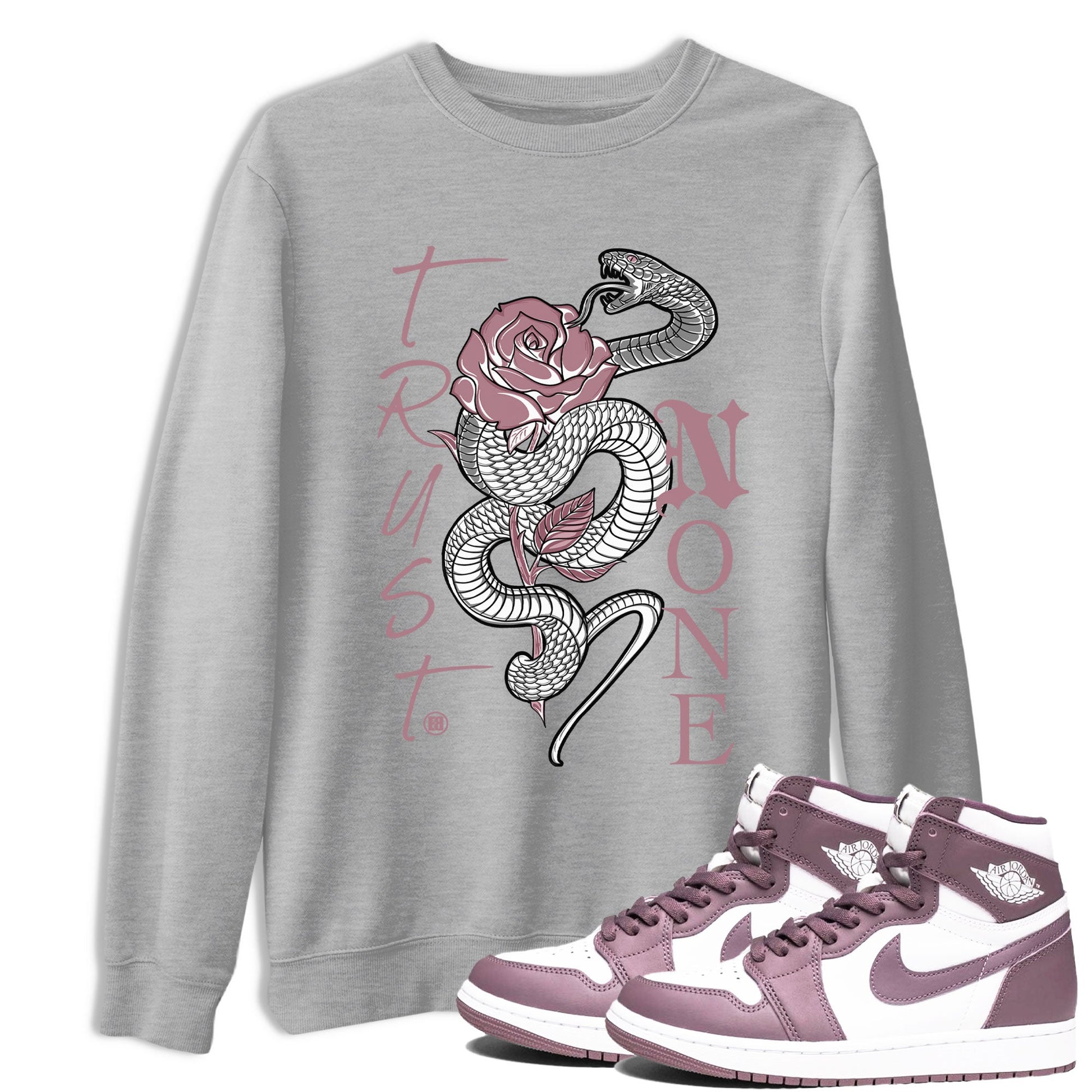 Air Jordan 1 High OG WMNS Mauve shirt to match jordans Trust None sneaker tees Air Jordan 1 Mauve SNRT Sneaker Release Tees Unisex Heather Grey 1 T-Shirt