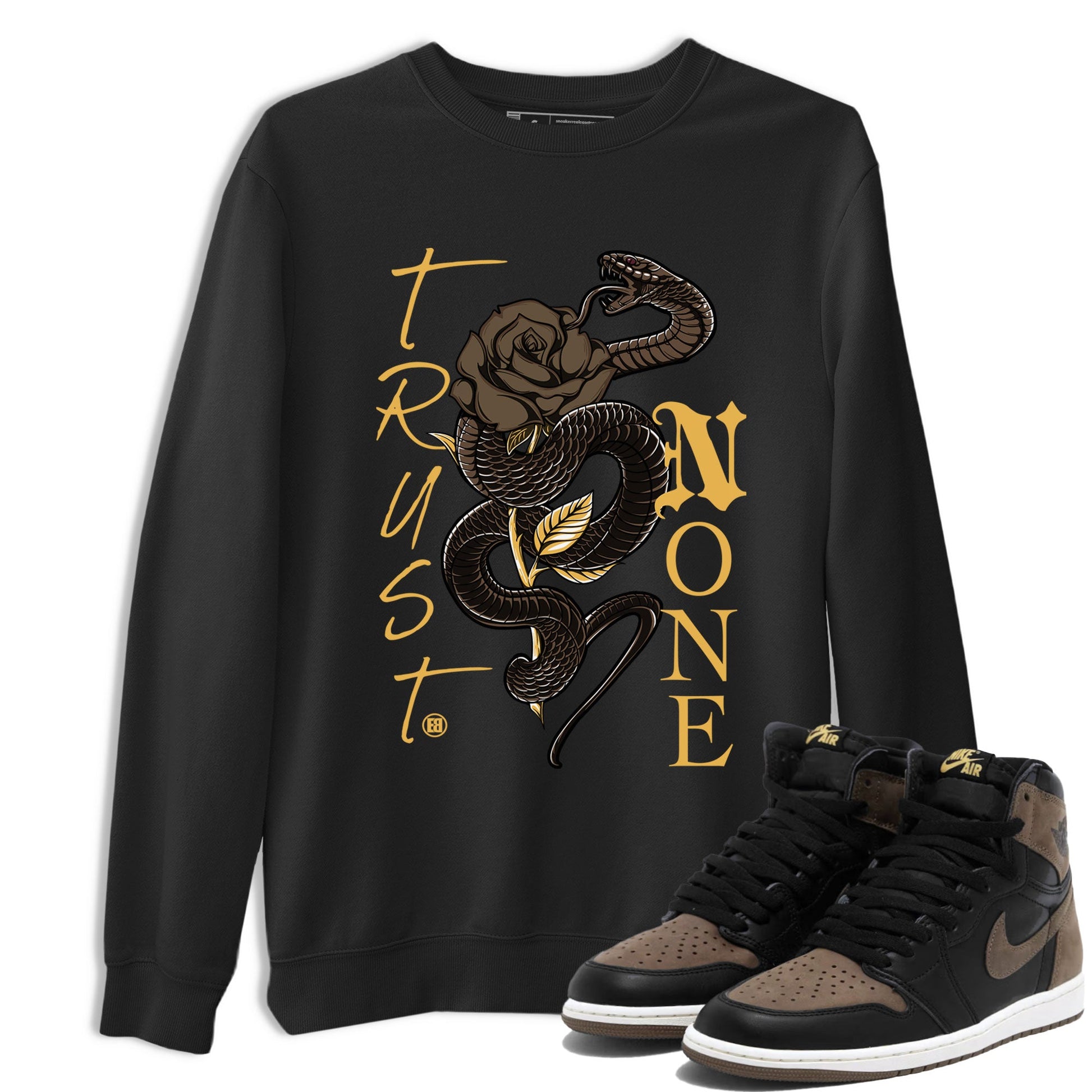 Air Jordan 1 Palomino shirt to match jordans Trust None sneaker tees Crew Neck Jordan 1 Retro High OG Palomino SNRT Sneaker Release Tees Unisex Casual Shirts Black 1 T-Shirt