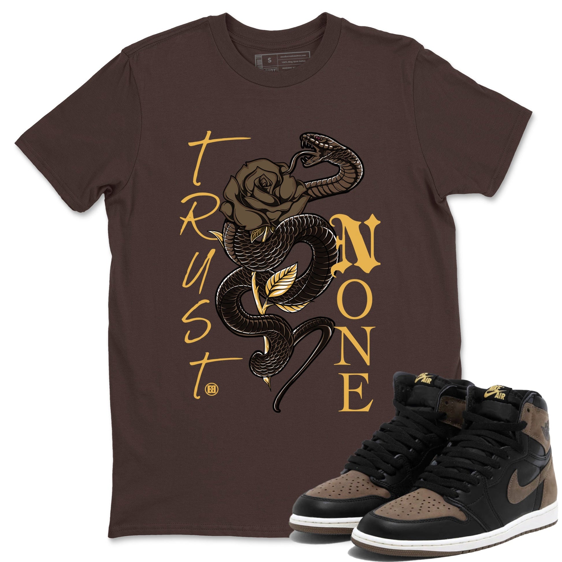 Air Jordan 1 Palomino shirt to match jordans Trust None sneaker tees Crew Neck Jordan 1 Retro High OG Palomino SNRT Sneaker Release Tees Unisex Casual Shirts Dark Chocolate 1 T-Shirt