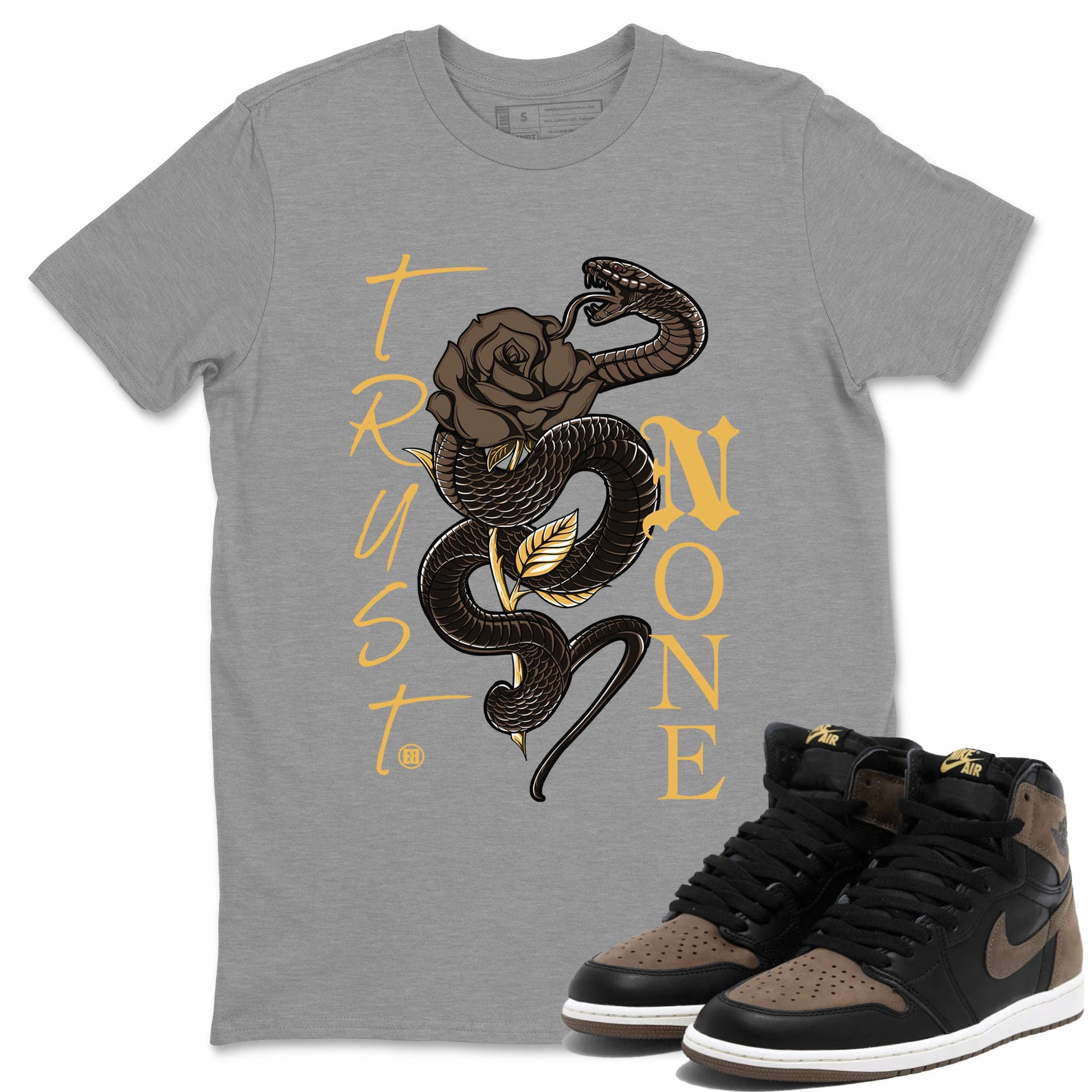 Air Jordan 1 Palomino shirt to match jordans Trust None sneaker tees Crew Neck Jordan 1 Retro High OG Palomino SNRT Sneaker Release Tees Unisex Casual Shirts Heather Grey 1 T-Shirt