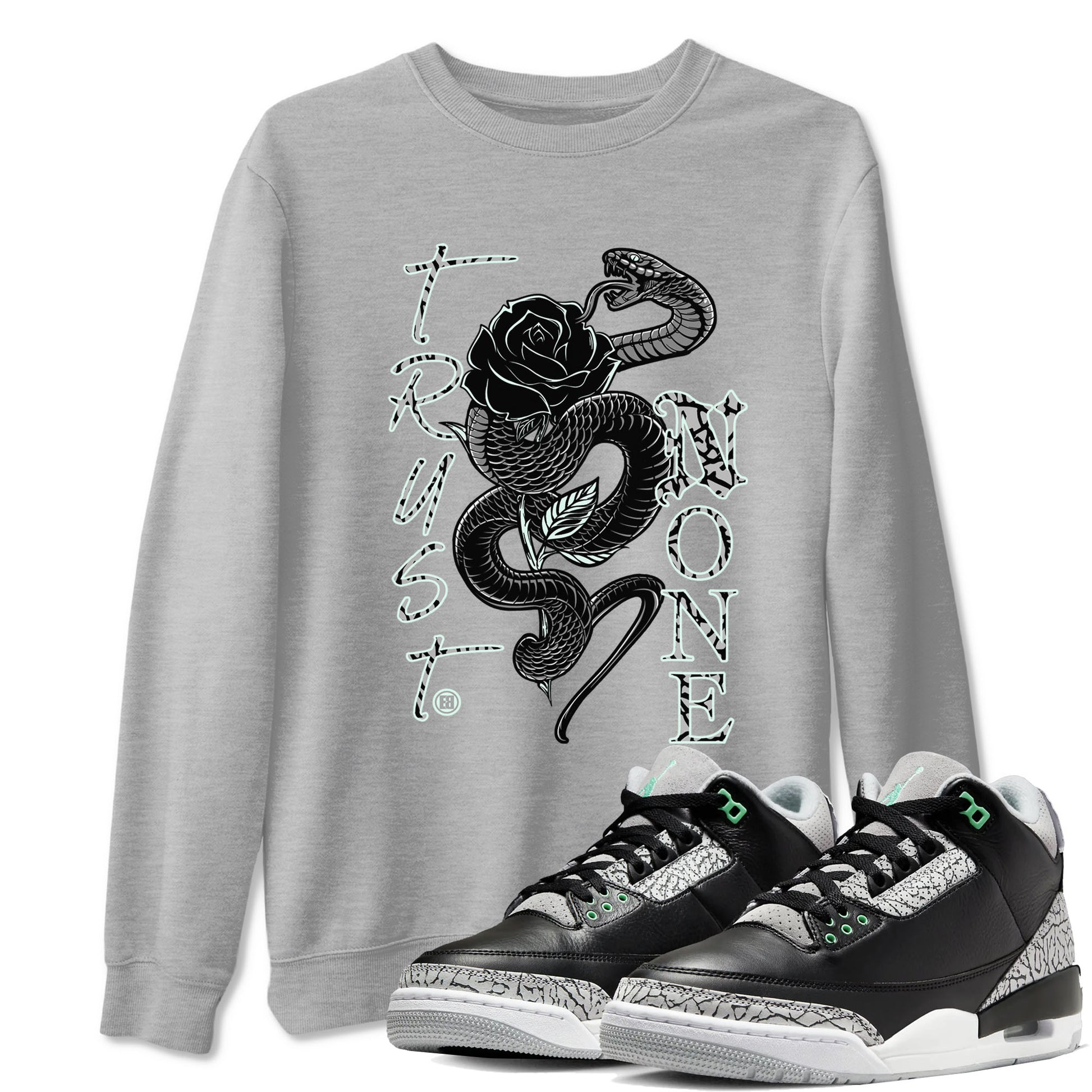 3s Green Glow shirt to match jordans Trust None sneaker tees Air Jordan 3 Green Glow SNRT Sneaker Release Tees unisex cotton Heather Grey 1 crew neck shirt