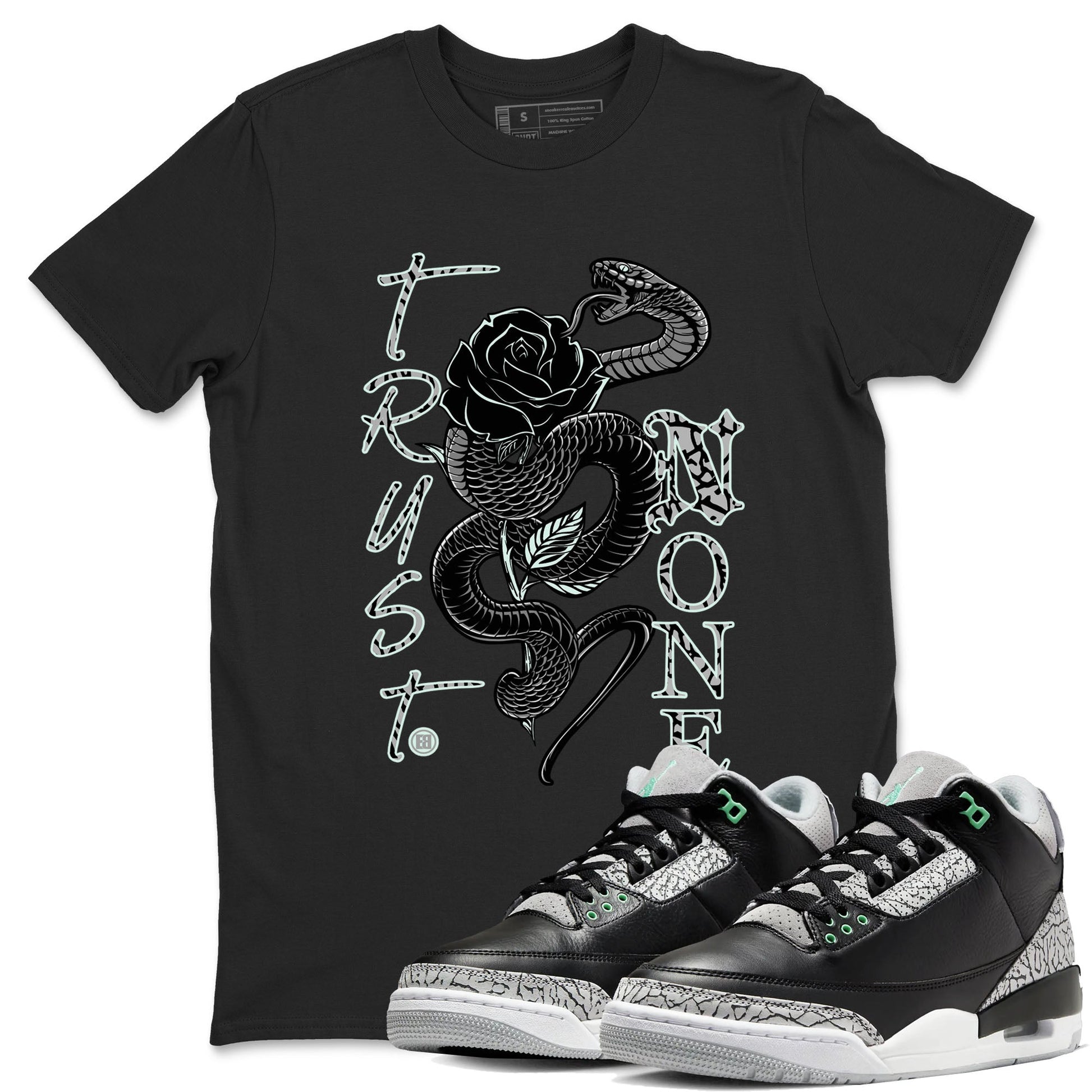 3s Green Glow shirt to match jordans Trust None sneaker tees Air Jordan 3 Green Glow SNRT Sneaker Release Tees unisex cotton Black 1 crew neck shirt