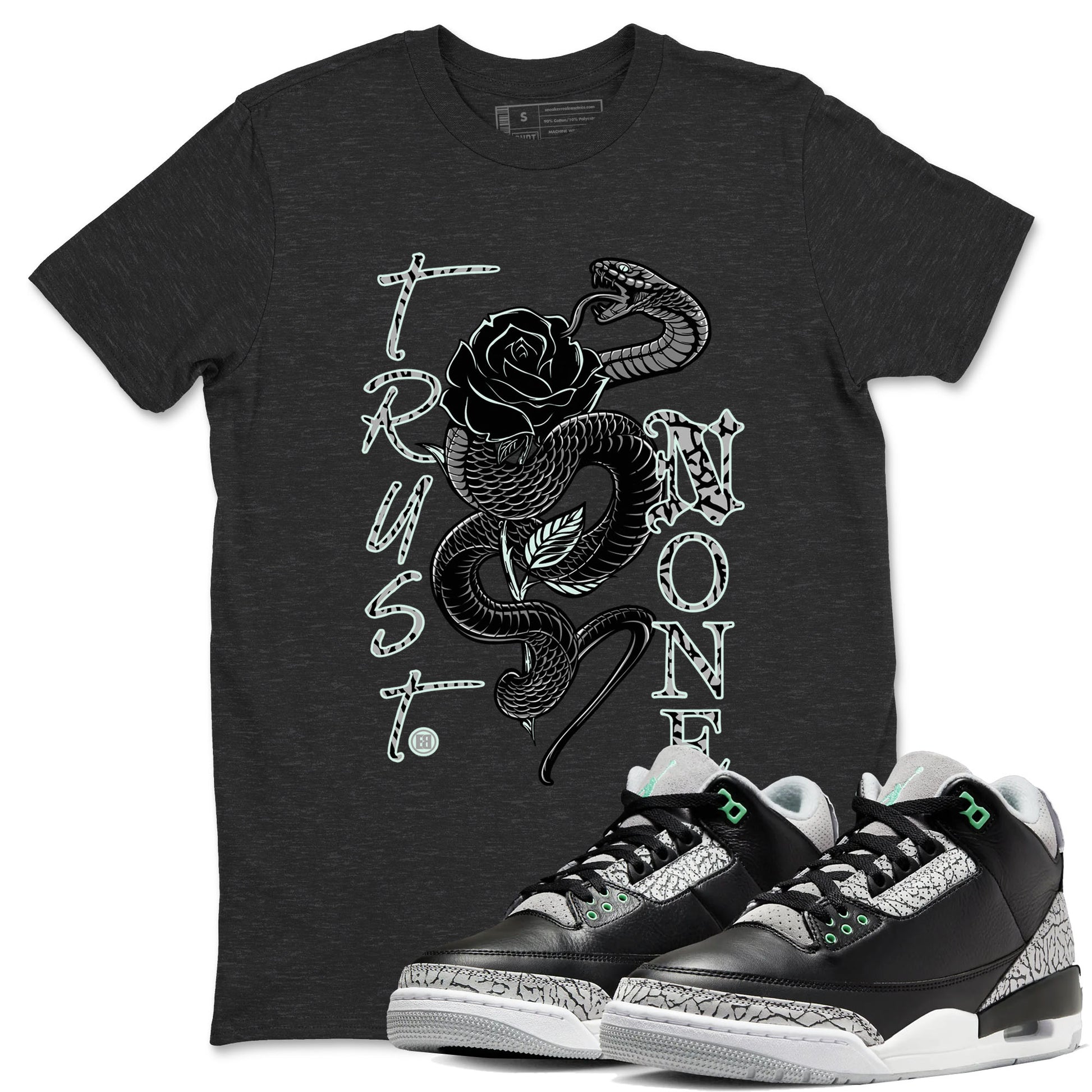 3s Green Glow shirt to match jordans Trust None sneaker tees Air Jordan 3 Green Glow SNRT Sneaker Release Tees unisex cotton Charcoal Heather 1 crew neck shirt