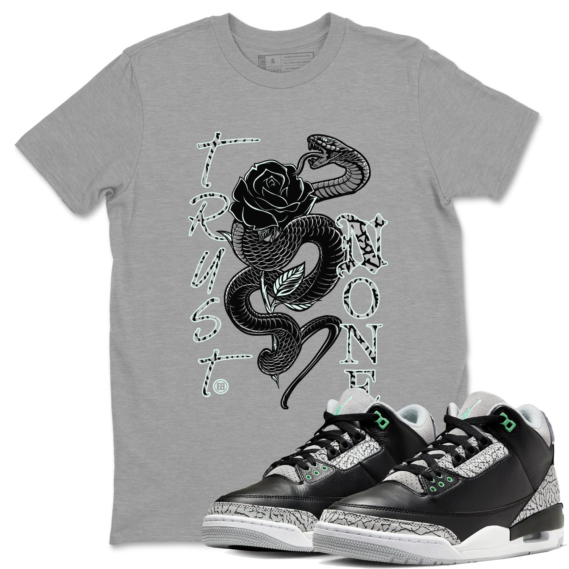 3s Green Glow shirt to match jordans Trust None sneaker tees Air Jordan 3 Green Glow SNRT Sneaker Release Tees unisex cotton Heather Grey 1 crew neck shirt