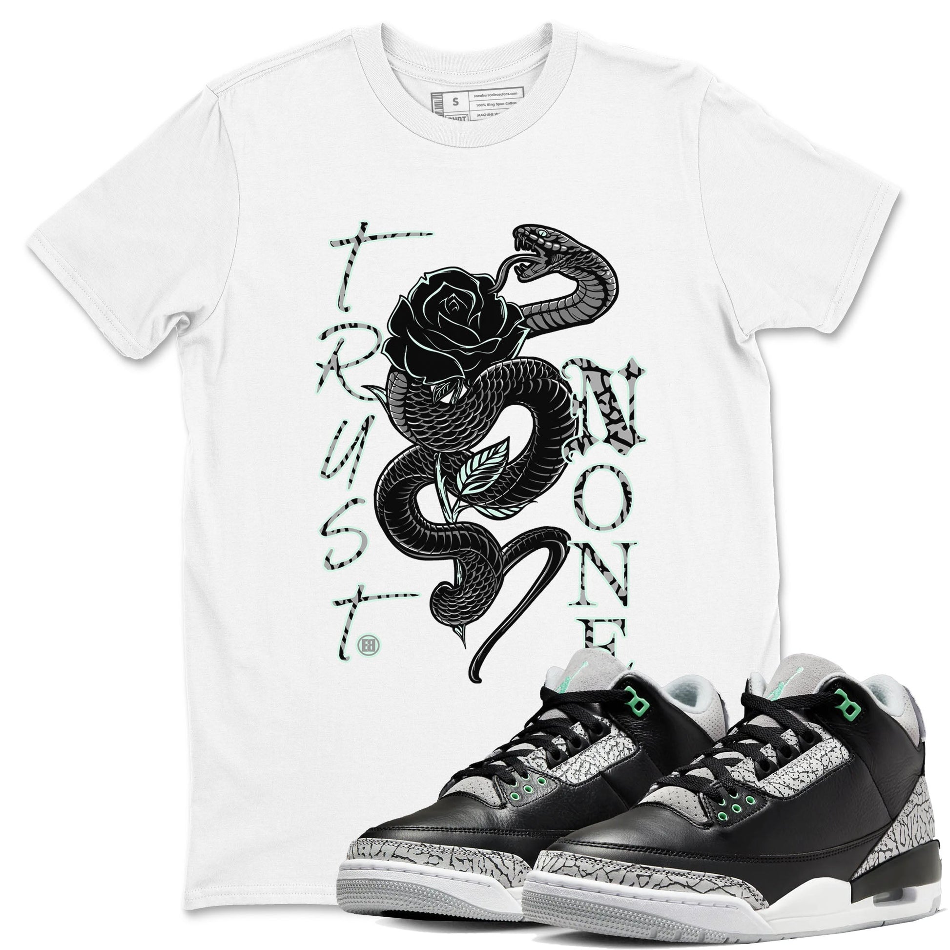 3s Green Glow shirt to match jordans Trust None sneaker tees Air Jordan 3 Green Glow SNRT Sneaker Release Tees unisex cotton White 1 crew neck shirt