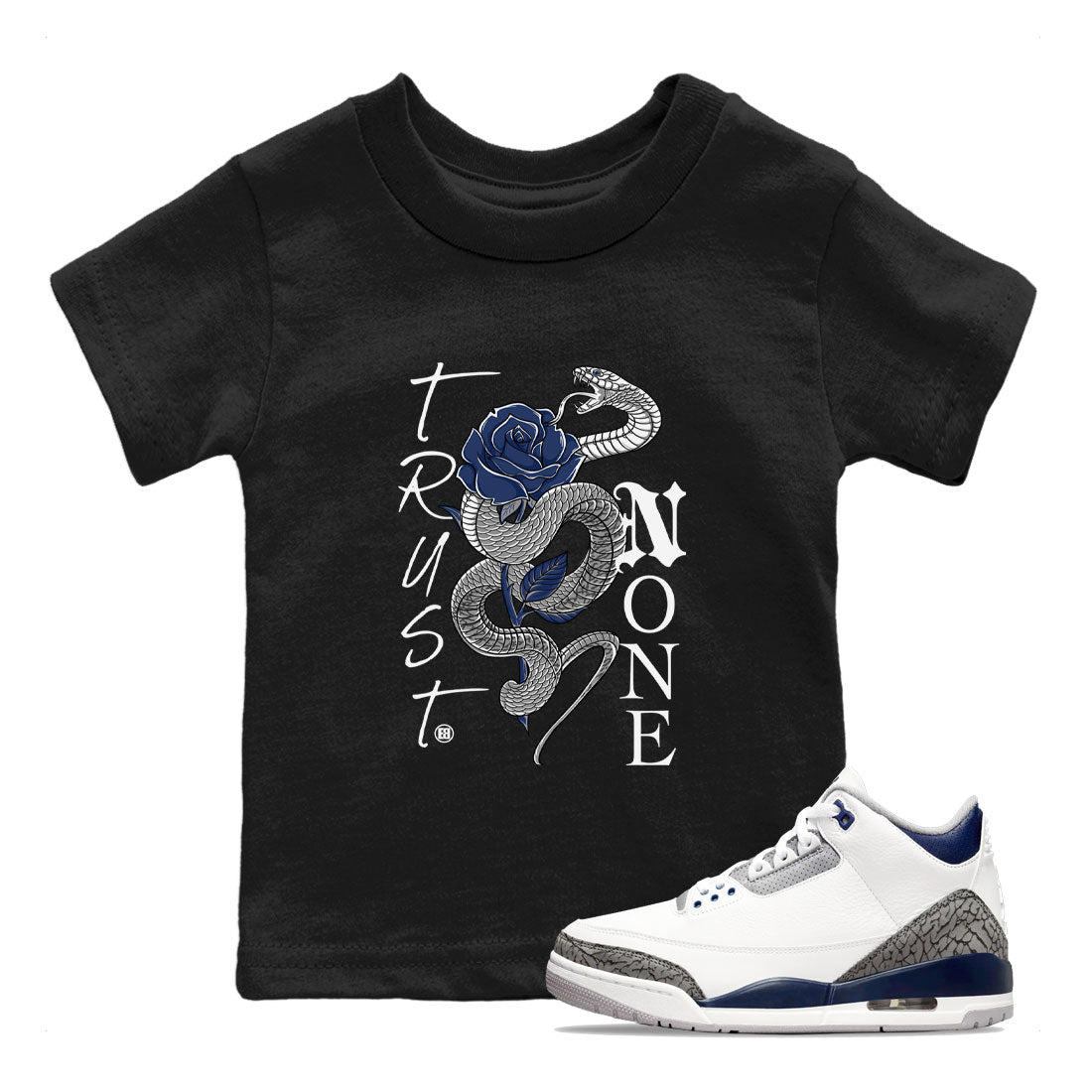 Air Jordan 3 Midnight Navy shirt to match jordans Trust None sneaker tees 3s Midnight Navy SNRT sneaker release tees baby toddler Black 1 cotton sneaker tee