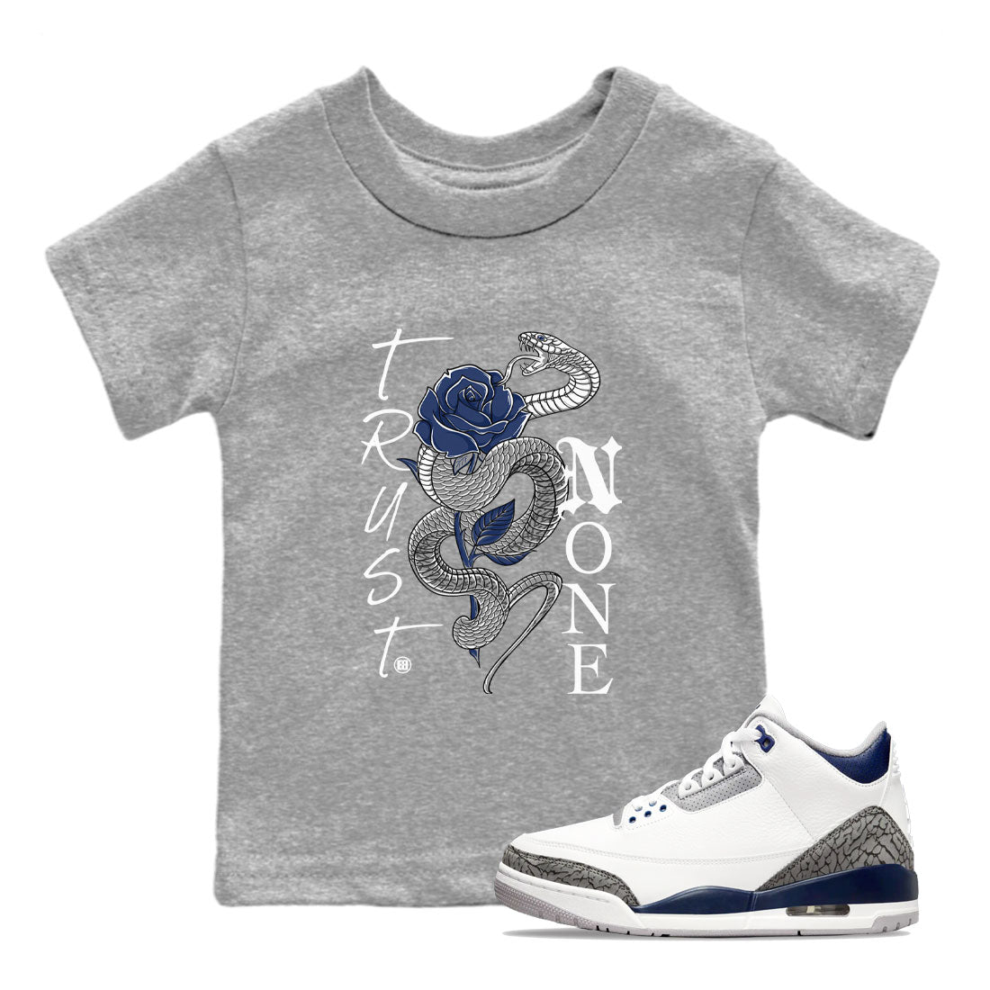Air Jordan 3 Midnight Navy shirt to match jordans Trust None sneaker tees 3s Midnight Navy SNRT sneaker release tees baby toddler Heather Grey 1 cotton sneaker tee