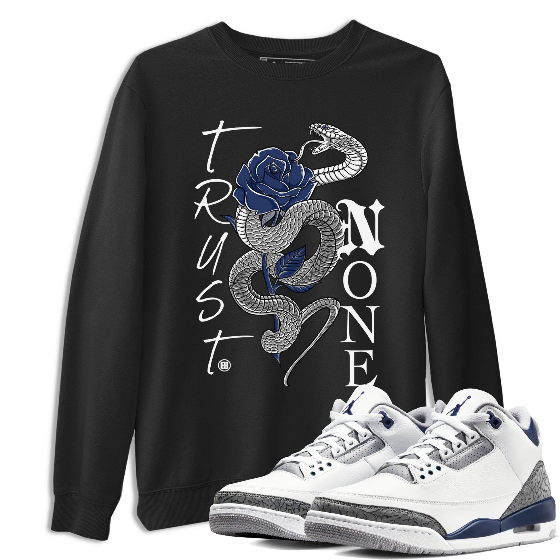 AJ3 Midnight Navy shirt to match jordans Trust None sneaker tees 3s Midnight Navy SNRT sneaker release Tees unisex cotton Black 1 crew neck shirt