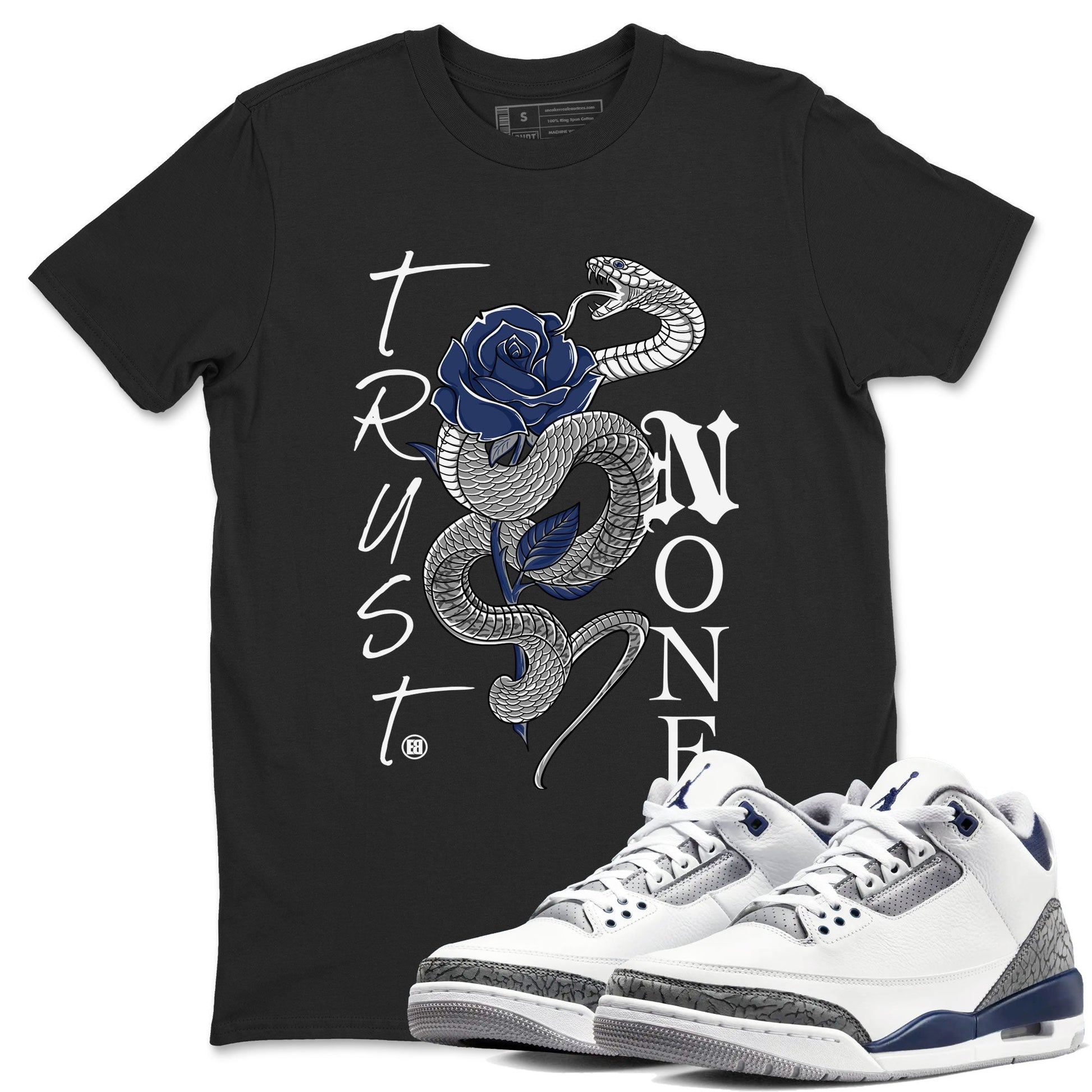 AJ3 Midnight Navy shirt to match jordans Trust None sneaker tees 3s Midnight Navy SNRT sneaker release Tees unisex cotton Black 1 crew neck shirt