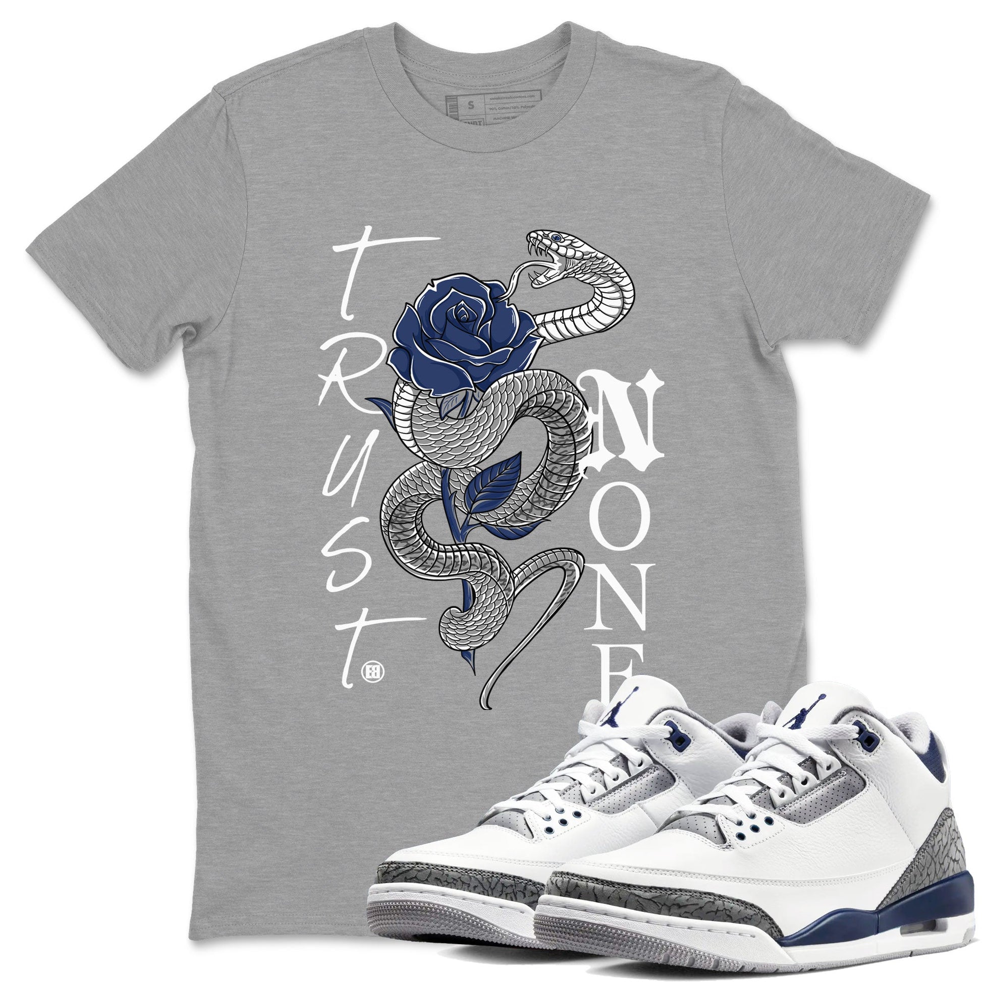 AJ3 Midnight Navy shirt to match jordans Trust None sneaker tees 3s Midnight Navy SNRT sneaker release Tees unisex cotton Heather Grey 1 crew neck shirt