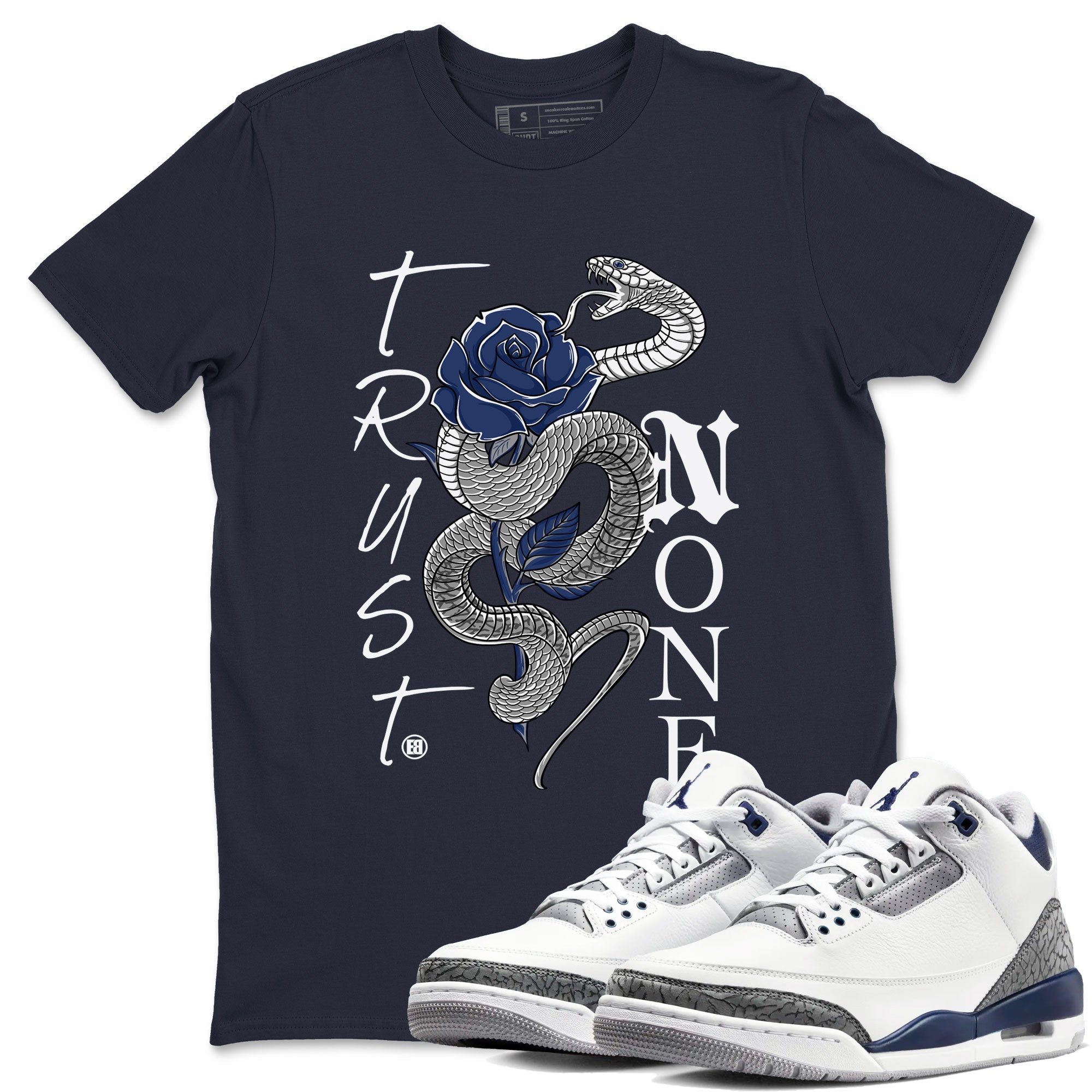 AJ3 Midnight Navy shirt to match jordans Trust None sneaker tees 3s Midnight Navy SNRT sneaker release Tees unisex cotton Navy 1 crew neck shirt