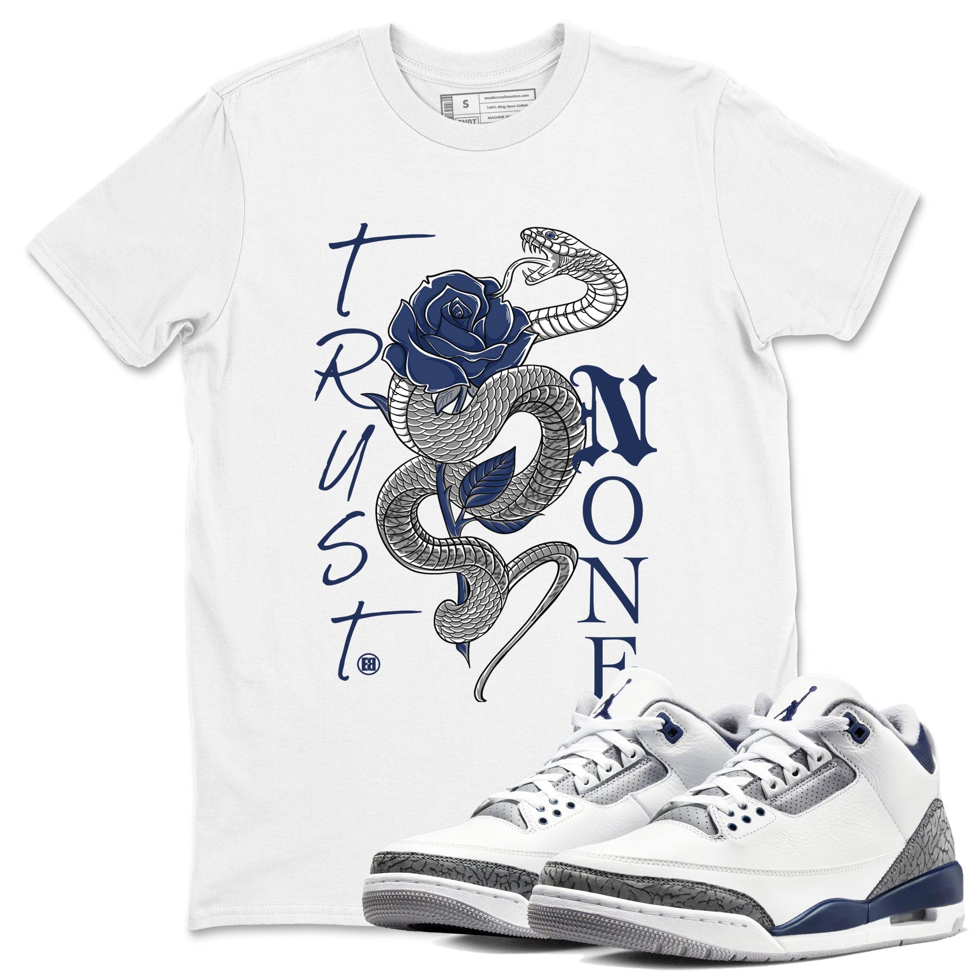 AJ3 Midnight Navy shirt to match jordans Trust None sneaker tees 3s Midnight Navy SNRT sneaker release Tees unisex cotton White 1 crew neck shirt