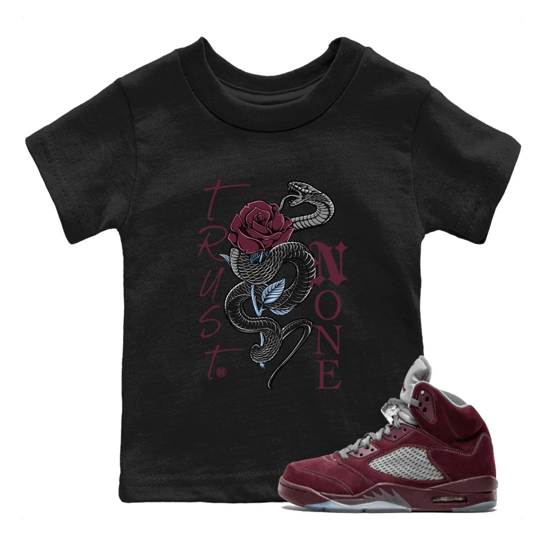 Jordan 5 Burgundy Shirts Trust None Sneaker Tees Air Jordan 5 Burgundy Sneaker Release Tees Kids Shirts Black 1