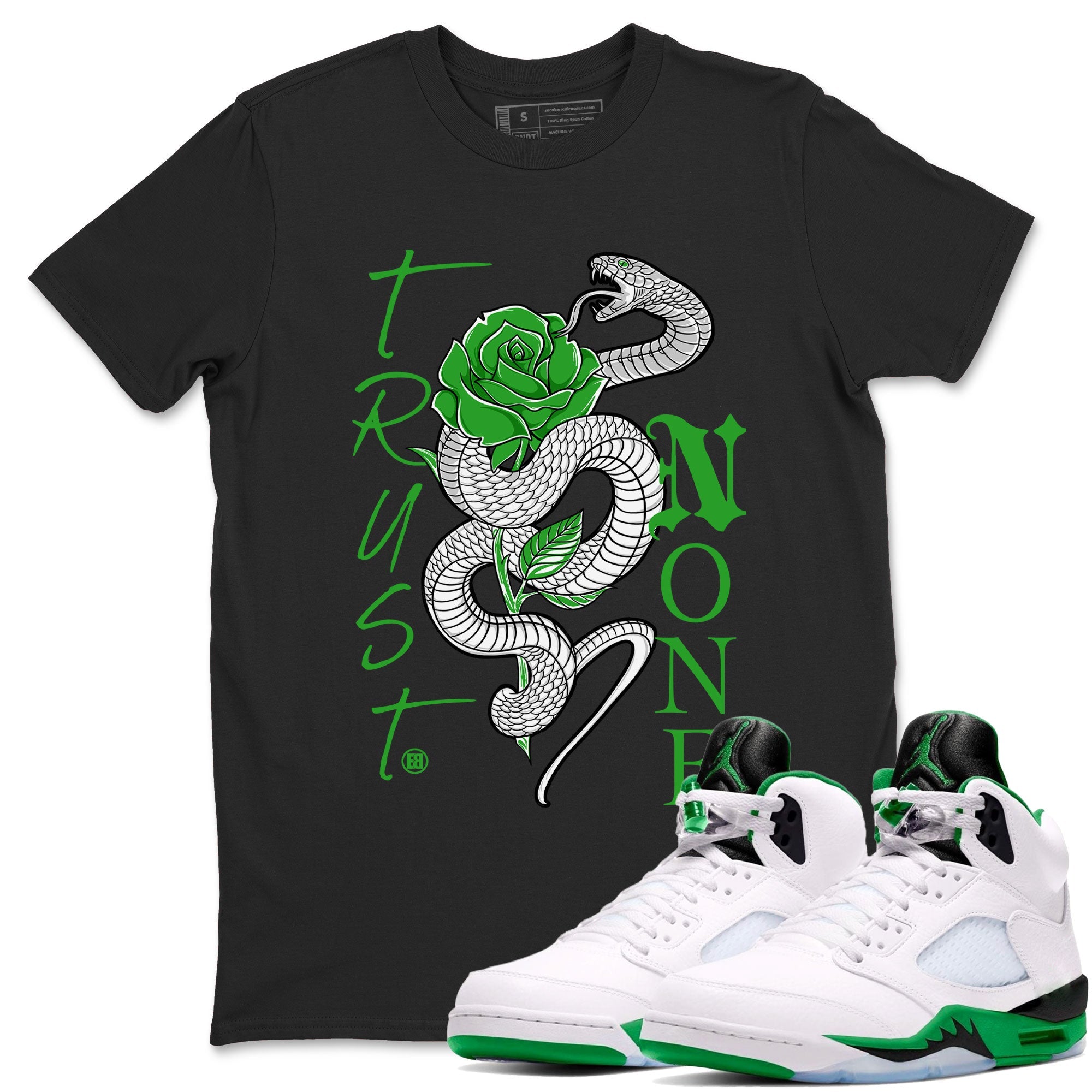 5s Lucky Green shirt to match jordans Trust None sneaker tees Air Jordan 5 Retro Lucky Green SNRT Sneaker Release Tees Cotton Sneaker Tee Black 1 T-Shirt
