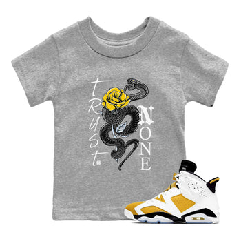 Air Jordan 6 Yellow Ochre shirt to match jordans Trust None sneaker tees streetwear brand Air Jordan 6 Yellow Ochre SNRT sneaker release tees baby toddler Heather Grey 1 cotton Shirt