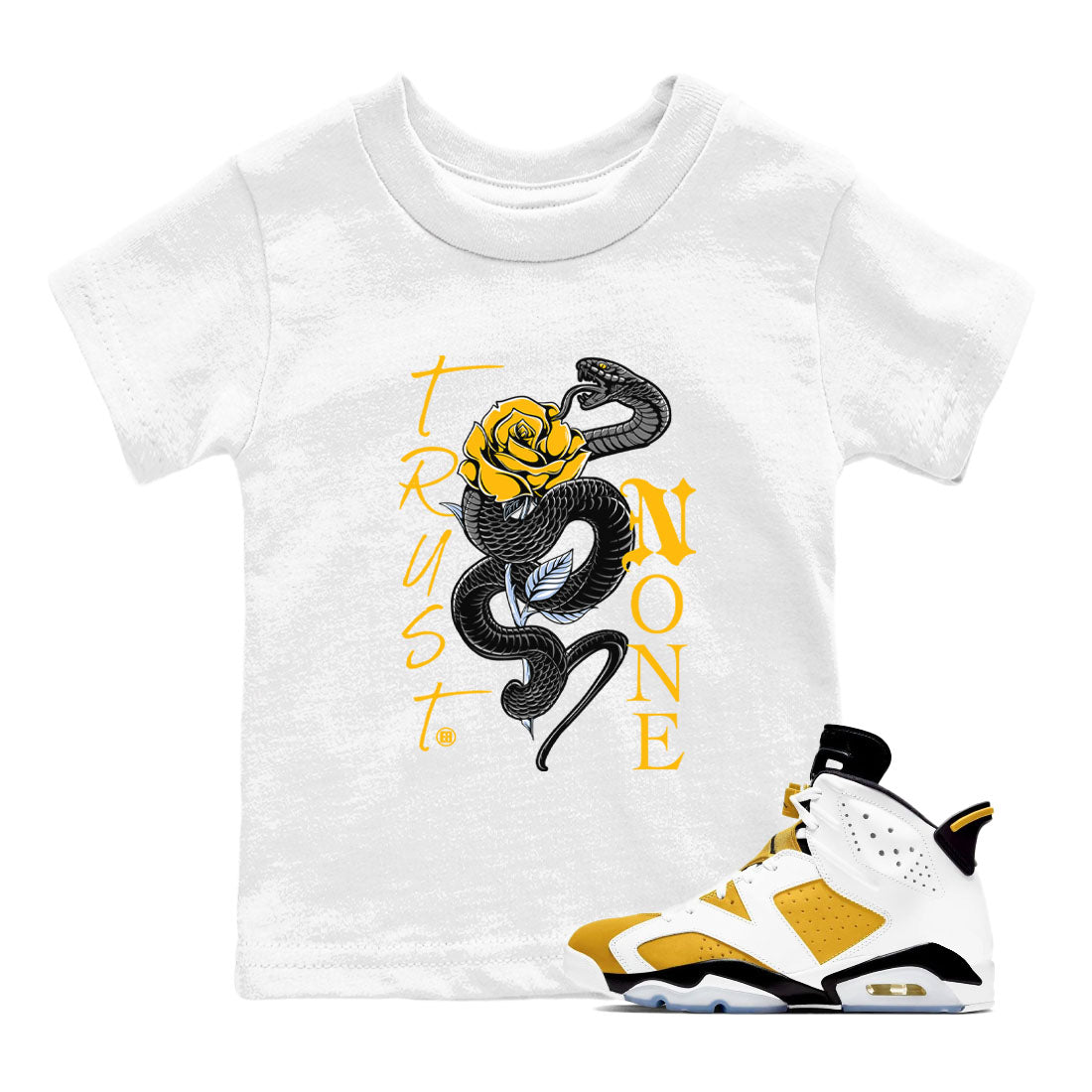 Air Jordan 6 Yellow Ochre | Trust None Baby Shirt | SNRT Sneaker Tees ...