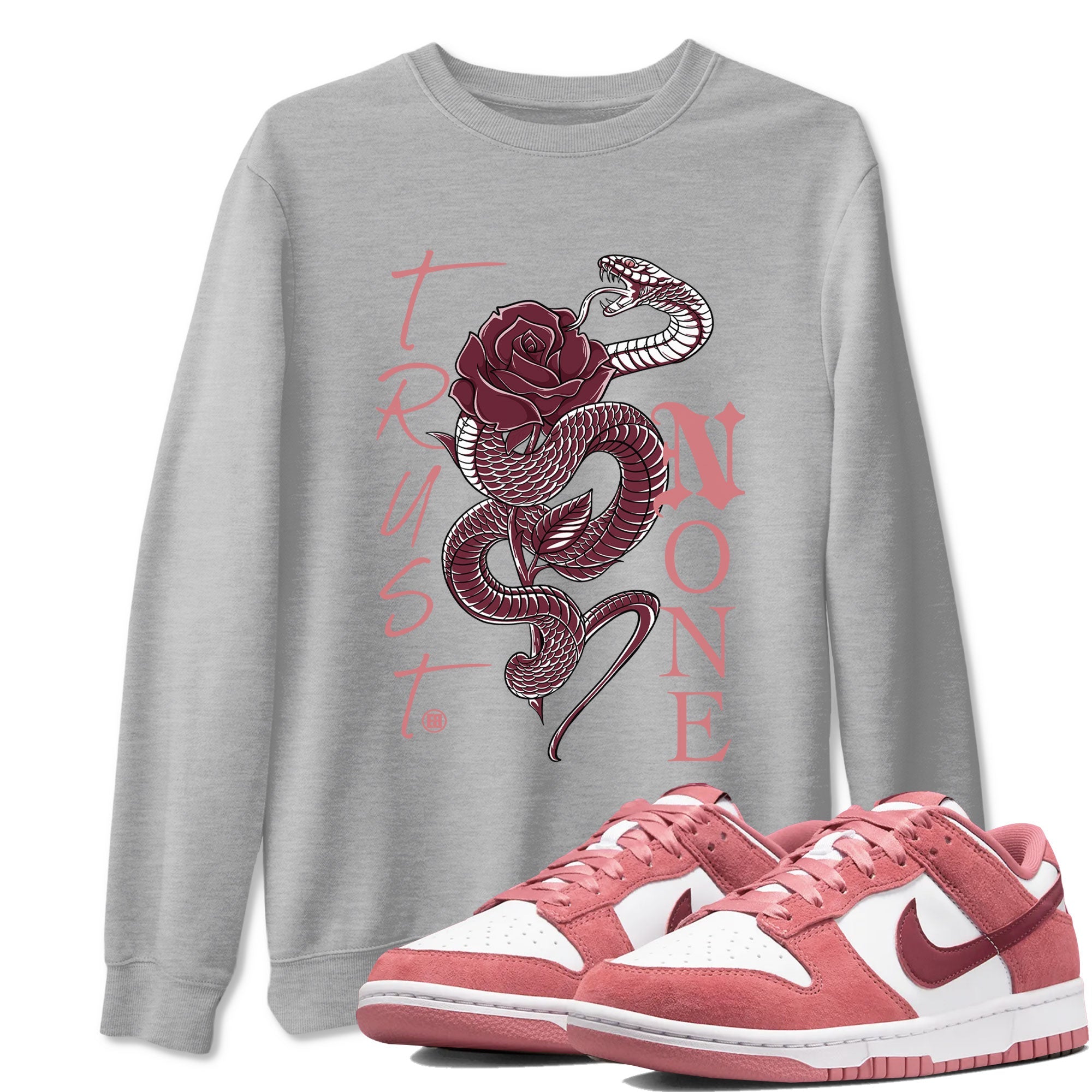 Dunks Valentines Day shirt to match jordans Trust None sneaker tees Dunks Valentine's Day SNRT sneaker Release Tees unisex cotton Heather Grey 1 crew neck shirt