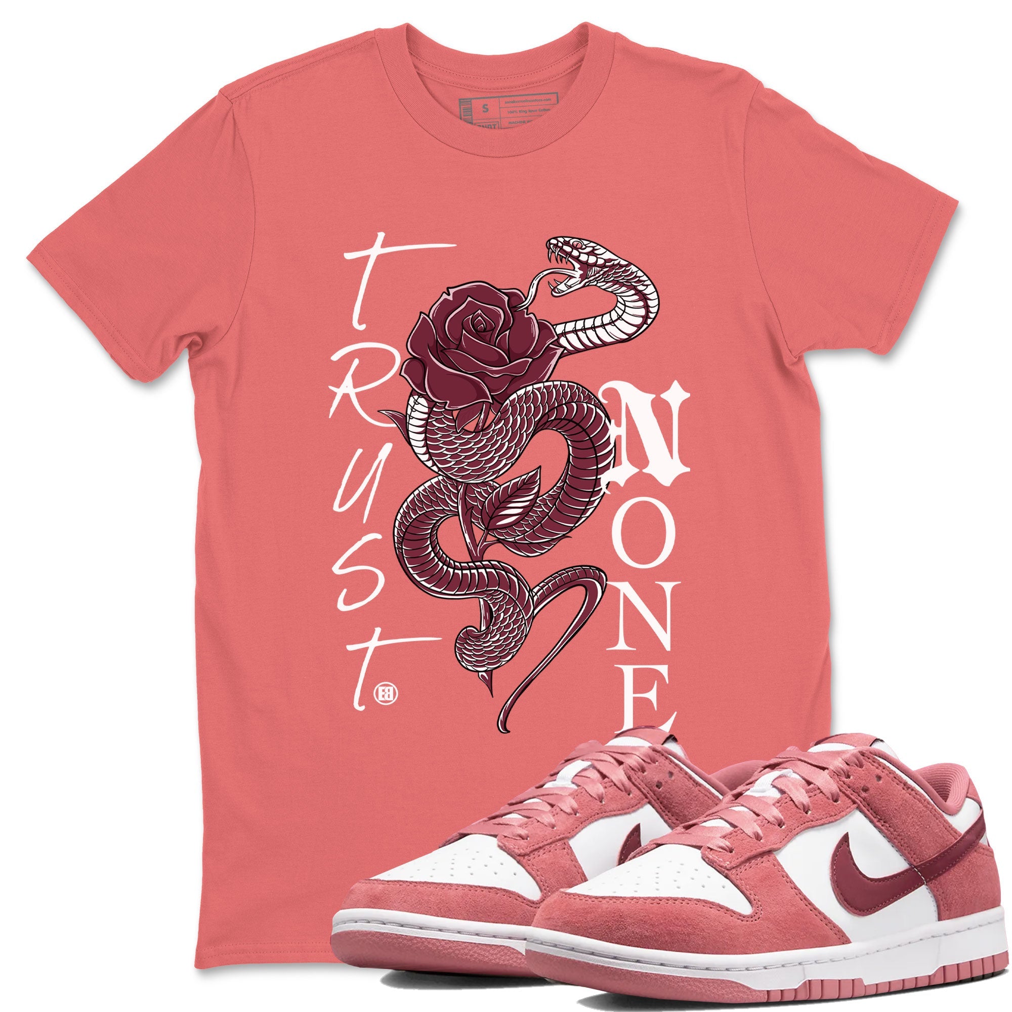 Dunks Valentines Day shirt to match jordans Trust None sneaker tees Dunks Valentine's Day SNRT sneaker Release Tees unisex cotton Coral 1 crew neck shirt