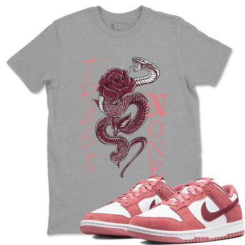 Dunks Valentines Day shirt to match jordans Trust None sneaker tees Dunks Valentine's Day SNRT sneaker Release Tees unisex cotton Heather Grey 1 crew neck shirt