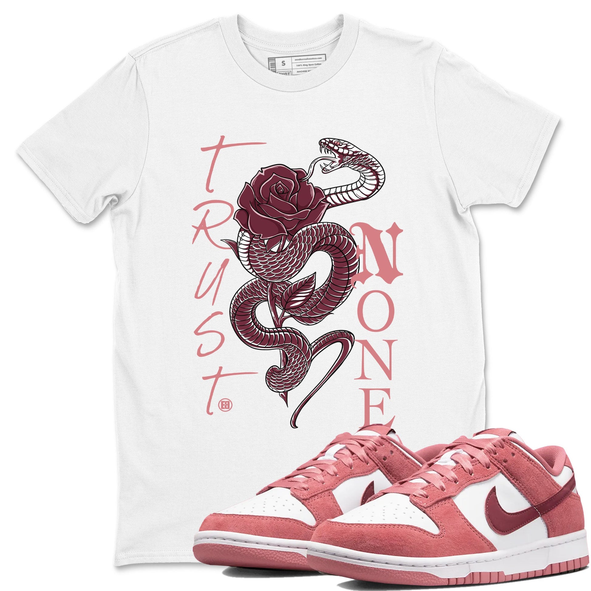 Dunks Valentines Day shirt to match jordans Trust None sneaker tees Dunks Valentine's Day SNRT sneaker Release Tees unisex cotton White 1 crew neck shirt
