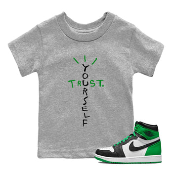 Air Jordan 1 Celtics Sneaker Match Tees Trust Yourself Sneaker Tees Air Jordan 1 High OG Celtics Sneaker Release Tees Kids Shirts Heather Grey 1