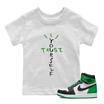 Air Jordan 1 Celtics Sneaker Match Tees Trust Yourself Sneaker Tees Air Jordan 1 High OG Celtics Sneaker Release Tees Kids Shirts White 1
