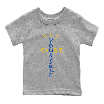 Jordan 1 Game Royal Varsity Maize Sneaker Match Tees Trust Yourself Sneaker Tees Jordan 1 Game Royal Varsity Maize Sneaker Release Tees Kids Shirts
