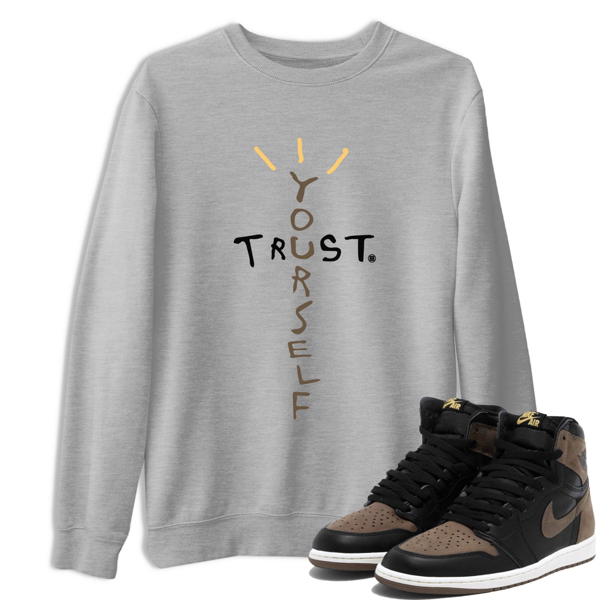 1s Palomino shirt to match jordans Trust Yourself sneaker tees Air Jordan 1 Palomino SNRT Sneaker Release Tees Unisex Heather Grey 1 T-Shirt