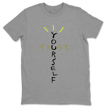 Air Jordan 1 X Travis Scott Golf Olive shirt to match jordans Trust Yourself sneaker tees Air Jordan 1 Travis Scott Golf SNRT Sneaker Release Tees Unisex Heather Grey 2 T-Shirt