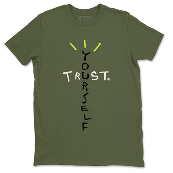 Air Jordan 1 X Travis Scott Golf Olive shirt to match jordans Trust Yourself sneaker tees Air Jordan 1 Travis Scott Golf SNRT Sneaker Release Tees Unisex Military Green 2 T-Shirt