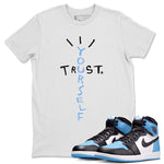 Air Jordan 1 Retro High OG UNC Toe Shirt to match Jordans Trust Yourself Sneaker Tees UNC Toe 1s Tees Crew Neck T-Shirts White 1