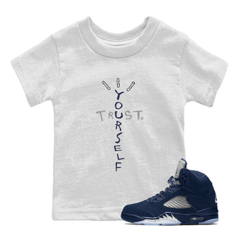 Air Jordan 5 Georgetown Sneaker Match Tees Trust Yourself Sneaker Tees 5 Georgetown SNRT Sneaker Release Tees Navy 5s Kids Shirts White 1