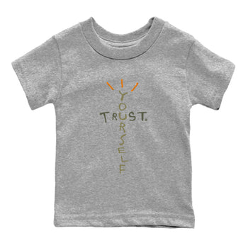Air Jordan 5 Olive shirt to match jordans Trust Yourself sneaker tees 5s Olive SNRT sneaker release tees baby toddler Heather Grey 2 cotton Shirt