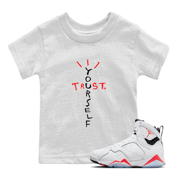 Air Jordan 7 White Infrared Sneaker Match Tees Trust Yourself Sneaker Tees 7s White Infrared SNRT Sneaker Release Tees Kids Shirts White 1